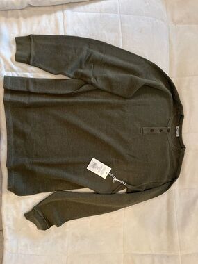 Katin Olive Crewneck Henley Thermal Sweater